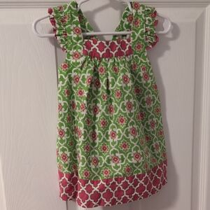 Bonnie Baby Green and Pink Patterned Ruffle Strap Tank Top